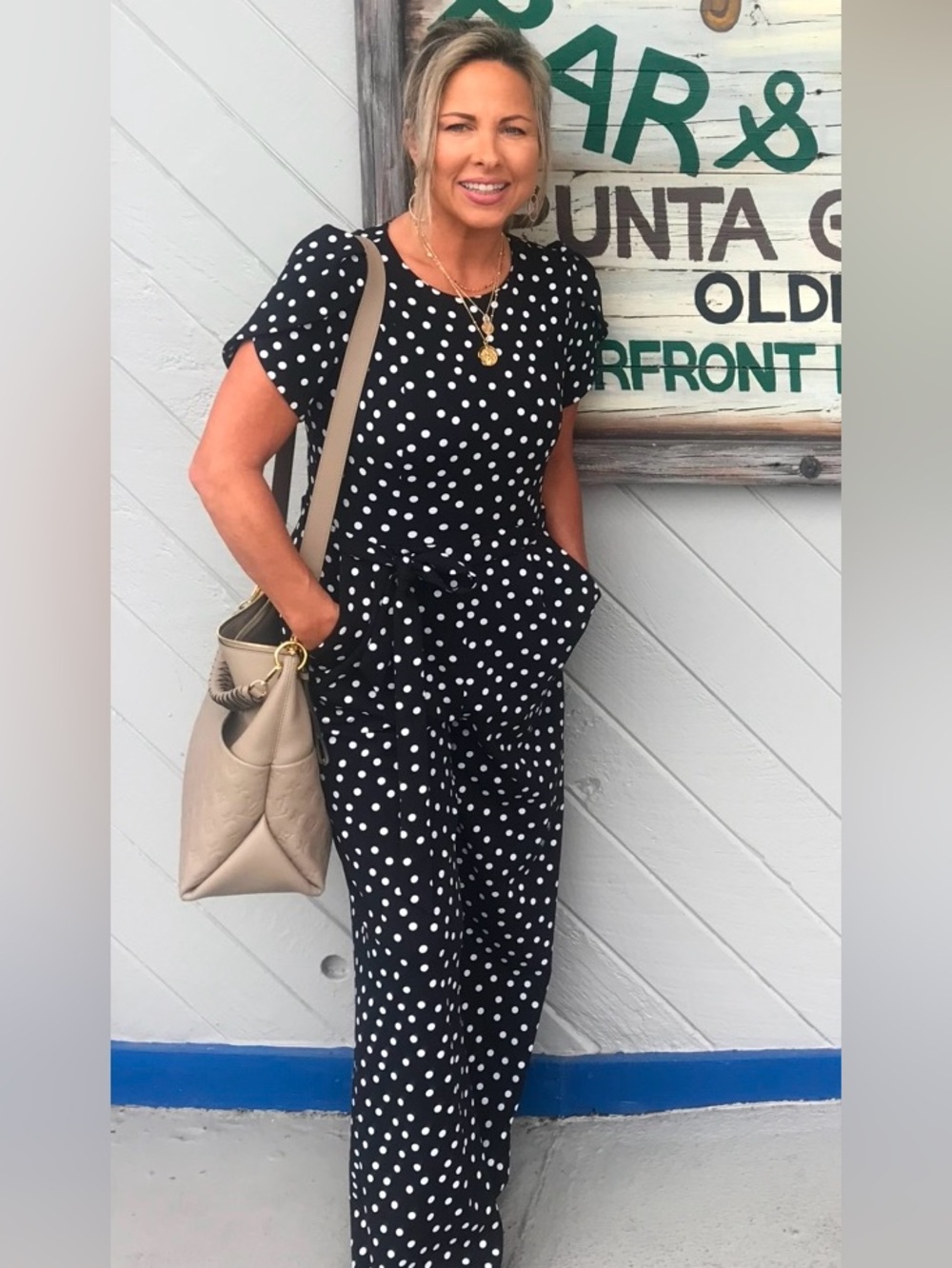 Calvin Klein Black & White Polka Dot Jumpsuit